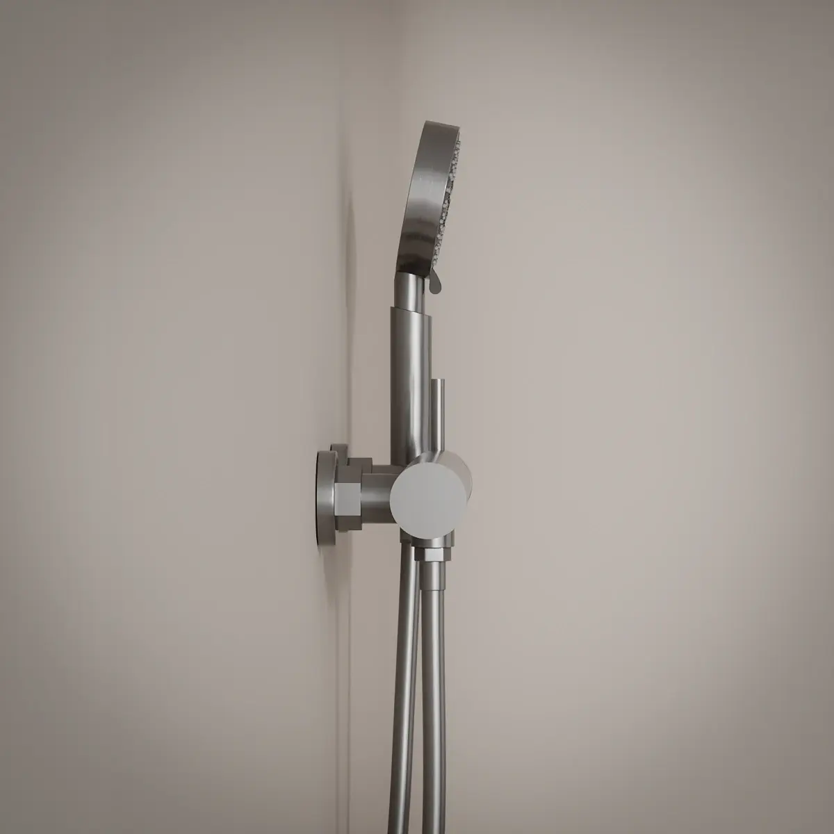 Mitigeur douche externe, crochet et douchette ronde, inox brossé, Châtelet