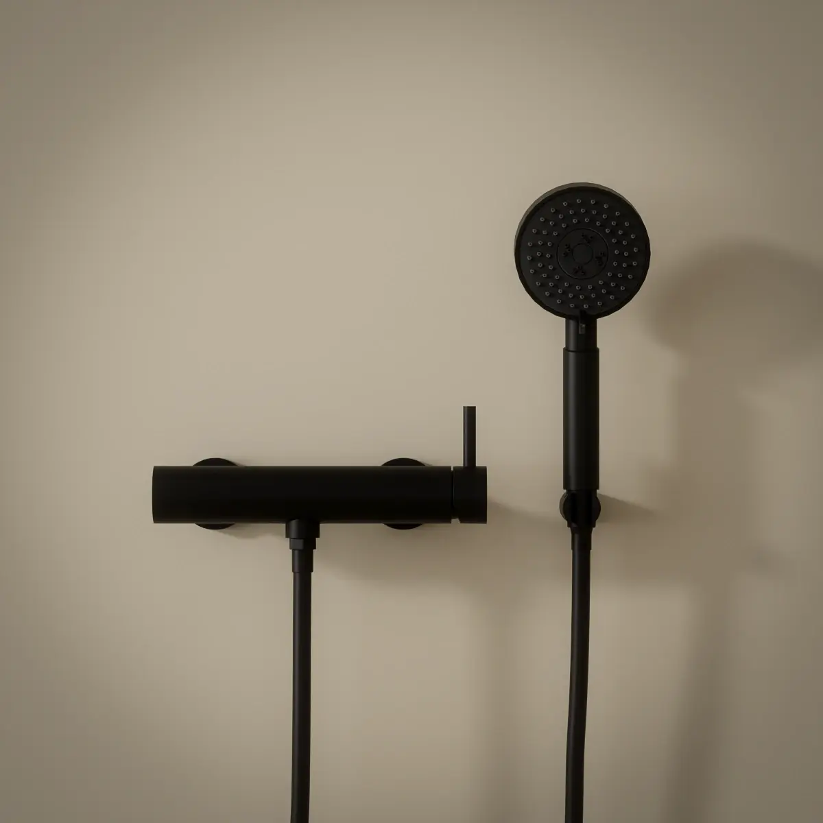 Mitigeur douche externe, crochet et douchette ronde, noir mat, Châtelet