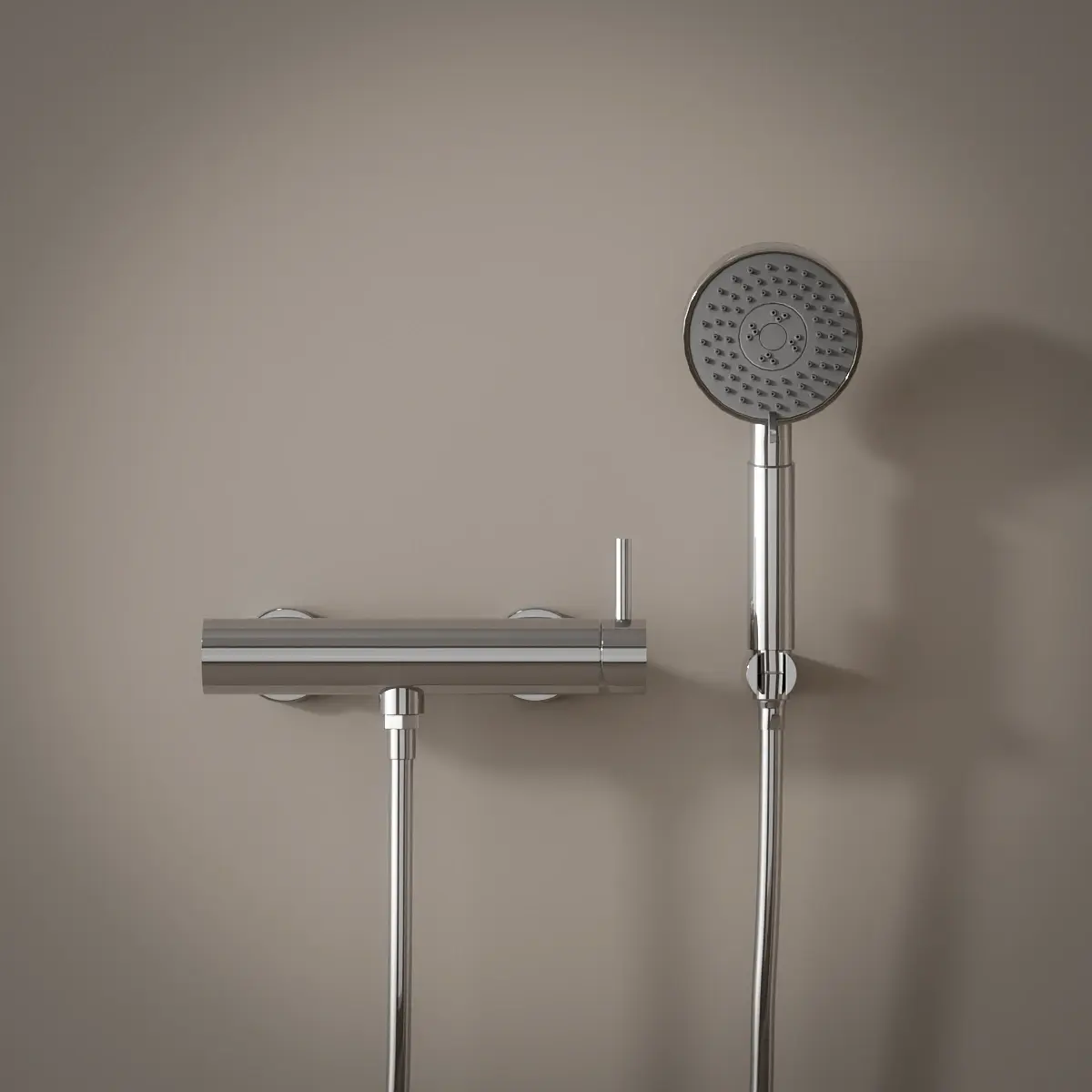 Mitigeur douche externe, crochet et douchette ronde, chrome, Châtelet 