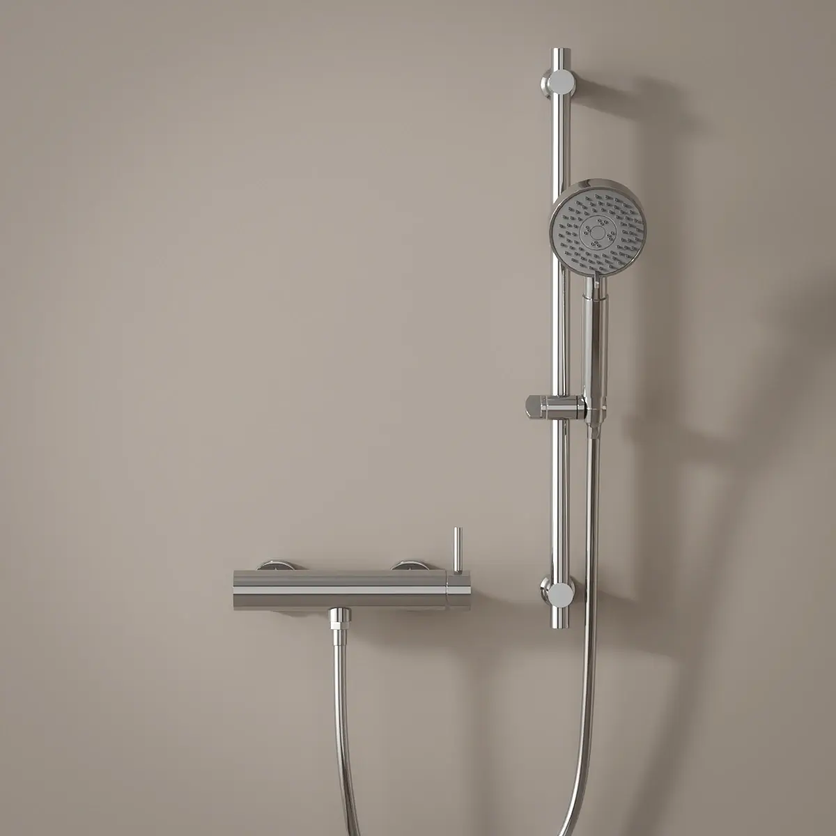 Mitigeur douche externe, barre et douchette ronde, chrome, Châtelet