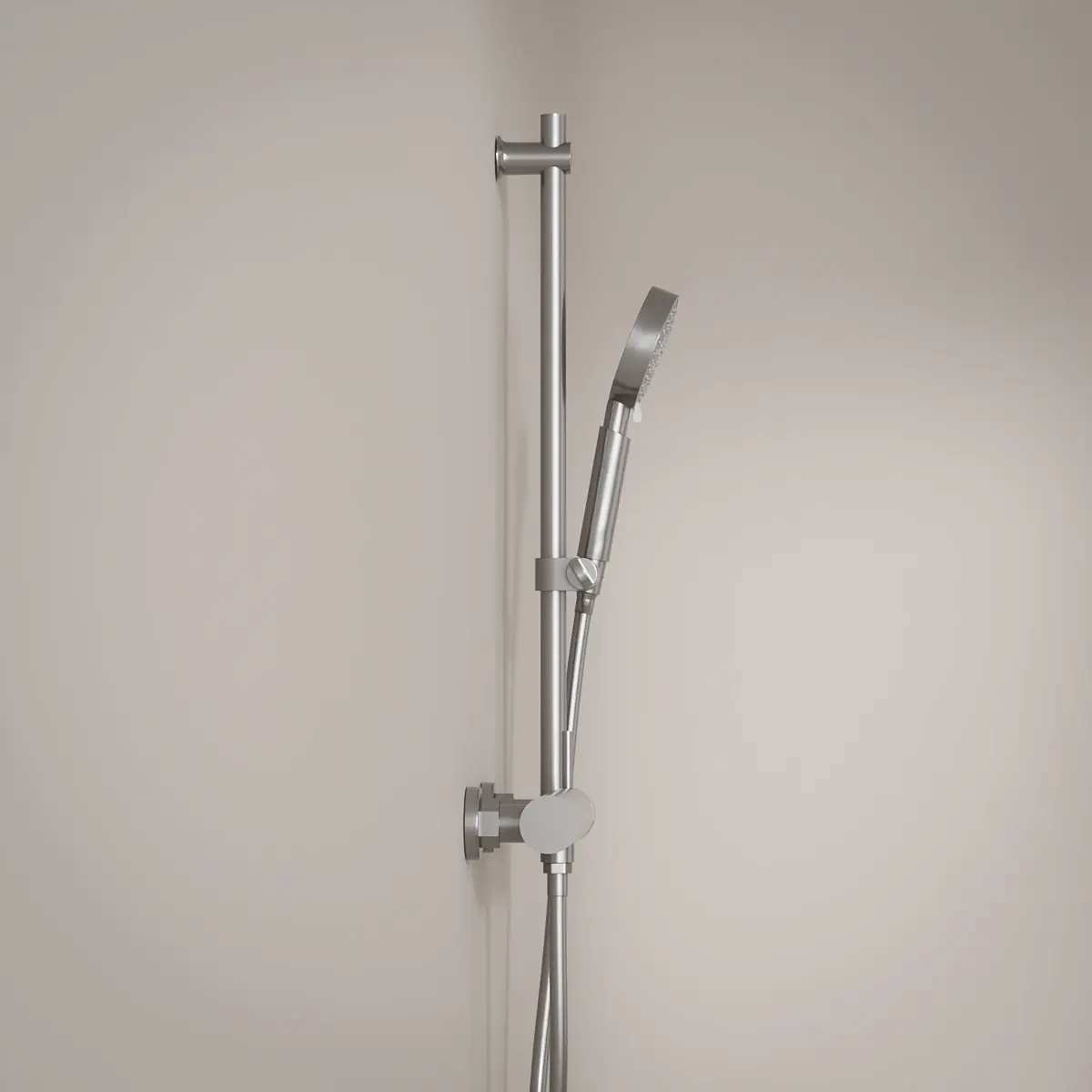 Mitigeur douche externe, barre et douchette ronde, inox brossé, Châtelet 