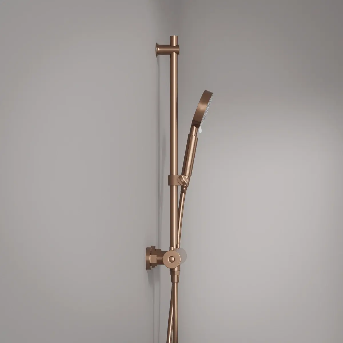 Mitigeur douche Thermostatique externe, barre et douchette ronde, Doré Rose brossé, Chatelet