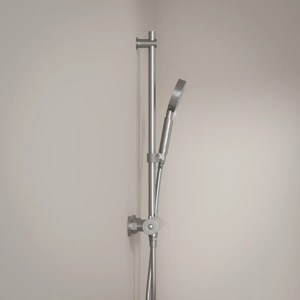 Mitigeur douche Thermostatique externe, barre et douchette ronde, Inox brossé, Chatelet