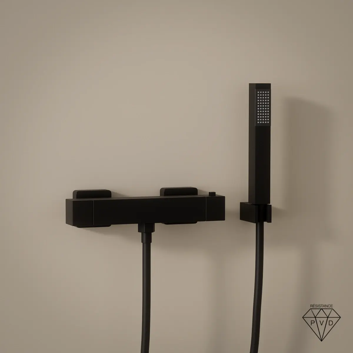 Robinet mitigeur thermostatique de douche, noir mat avec set de douche, Tuileries 
