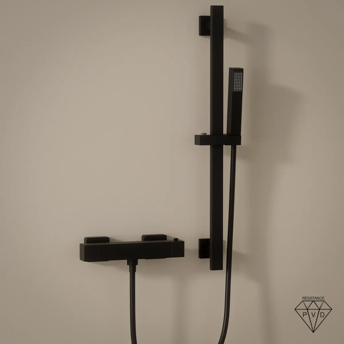 Robinet mitigeur thermostatique de douche, noir mat avec barre de douche, Tuileries