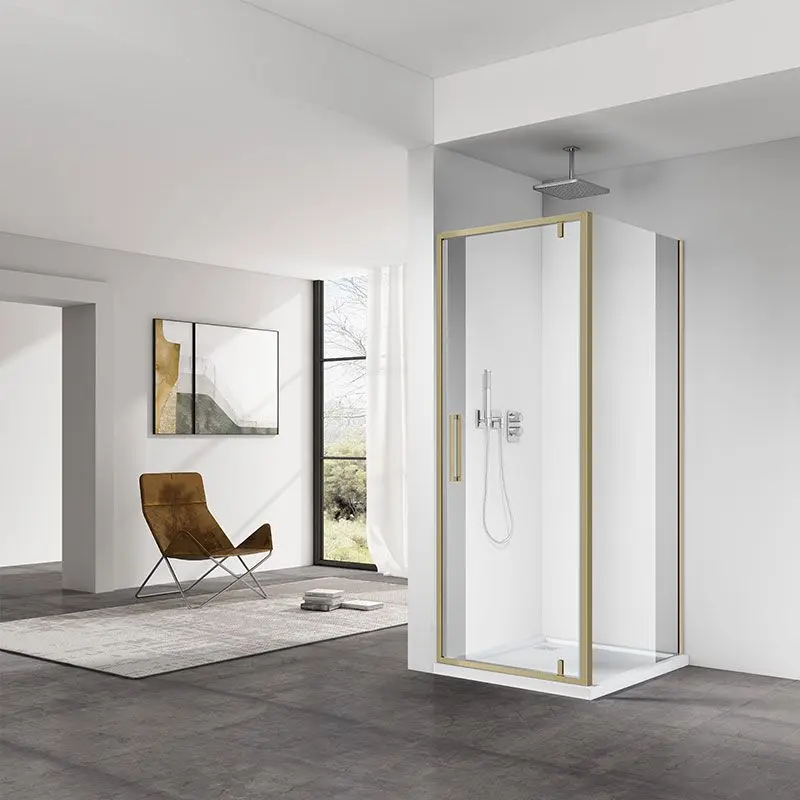 Cabine de douche pivotante, Sur mesure de 58 à 95,4 cm, retour de 70 à 100cm Doré brossé, Arena 