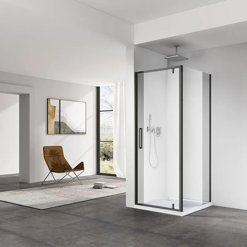 Cabine de douche pivotante, Sur mesure de 58 à 95,4 cm, retour de 70 à 100cm Noir mat, Arena  