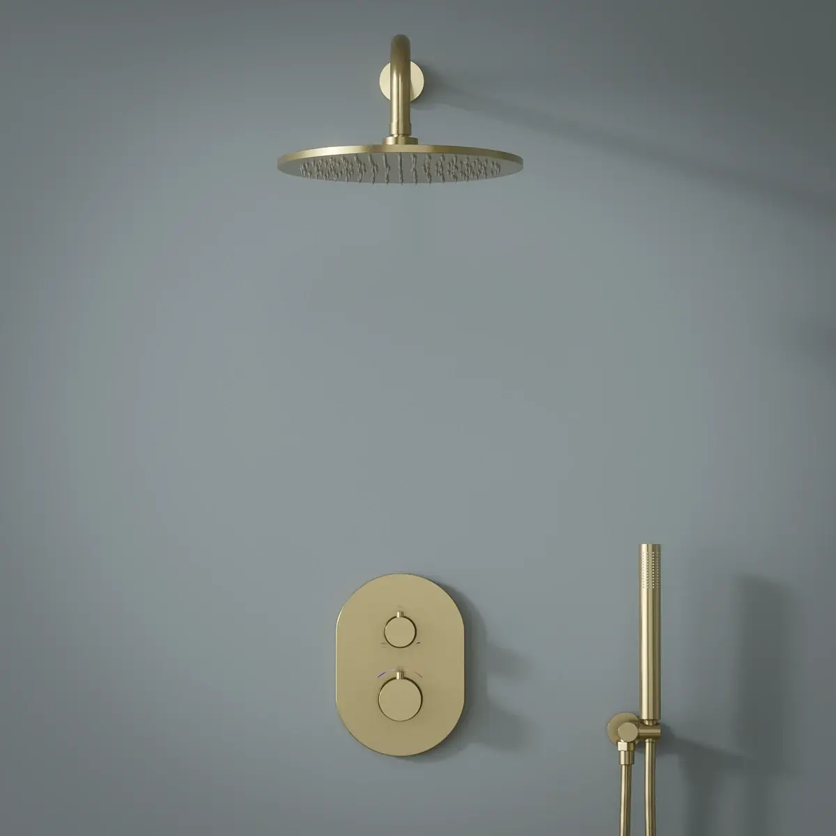 Composition mitigeur de douche thermostatique encastré doré brossé, Châtelet