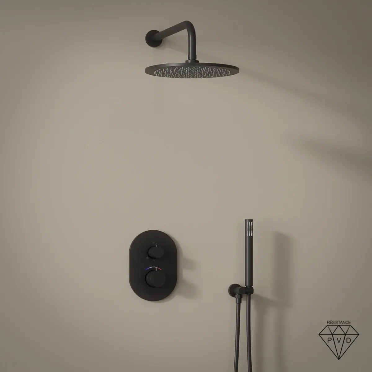 Composition mitigeur de douche thermostatique encastré noir brossé PVD, Châtelet