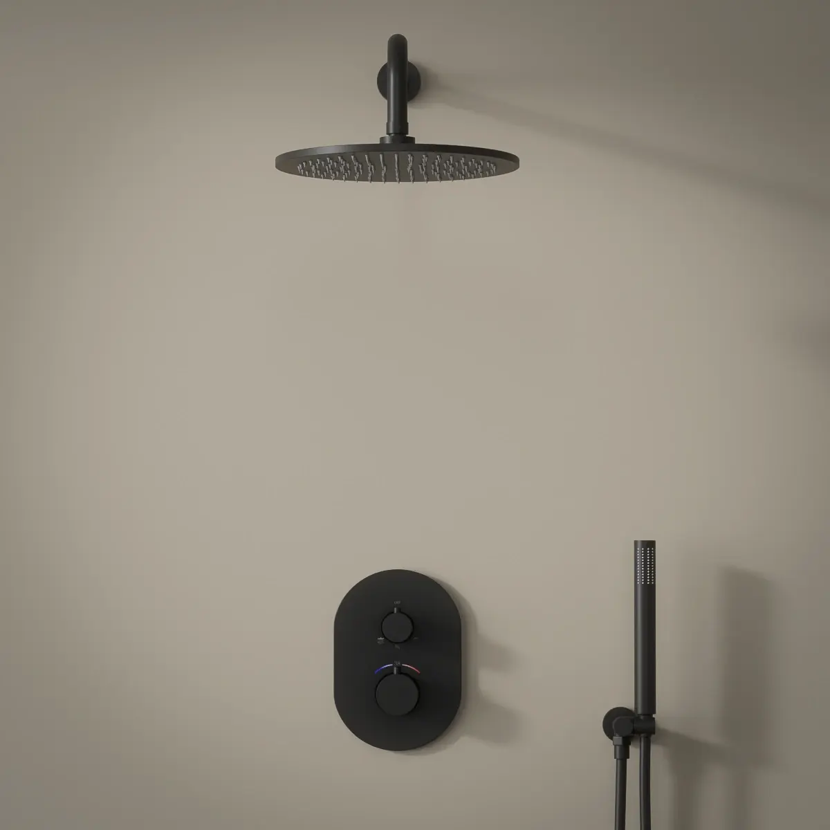 Composition mitigeur de douche thermostatique encastré noir brossé PVD, Châtelet