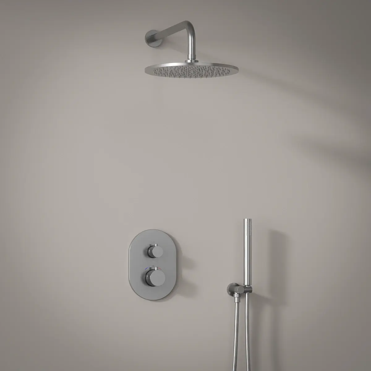 Composition mitigeur de douche thermostatique encastré inox brossé, Châtelet
