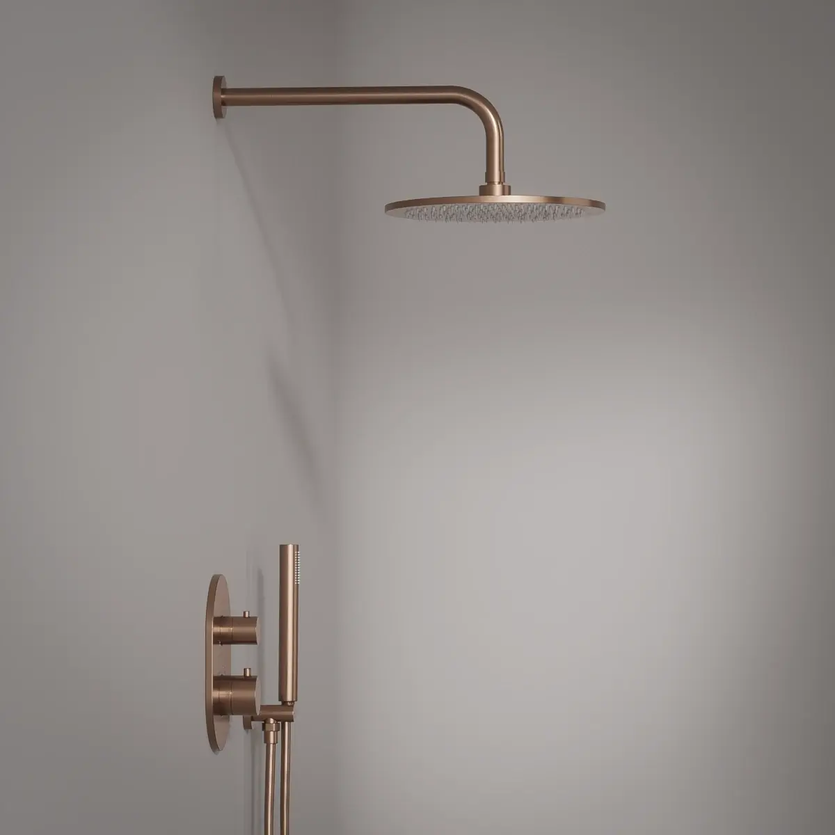 Composition mitigeur de douche thermostatique encastré doré rose PVD, bras mural, Châtelet