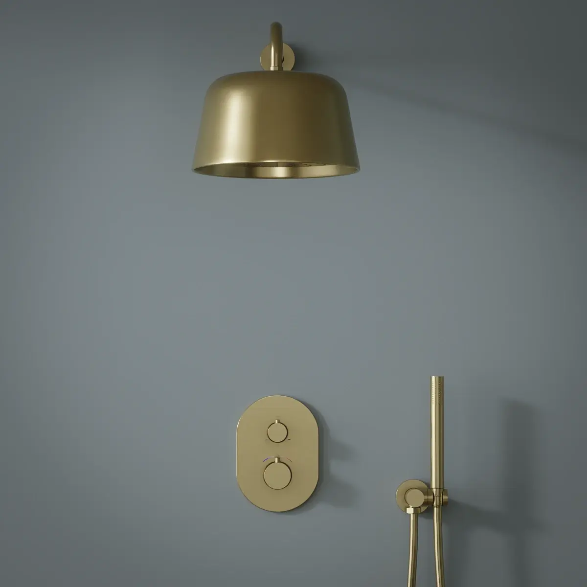Composition mitigeur de douche encastrée avec pomme cloche doré brossé, Châtelet