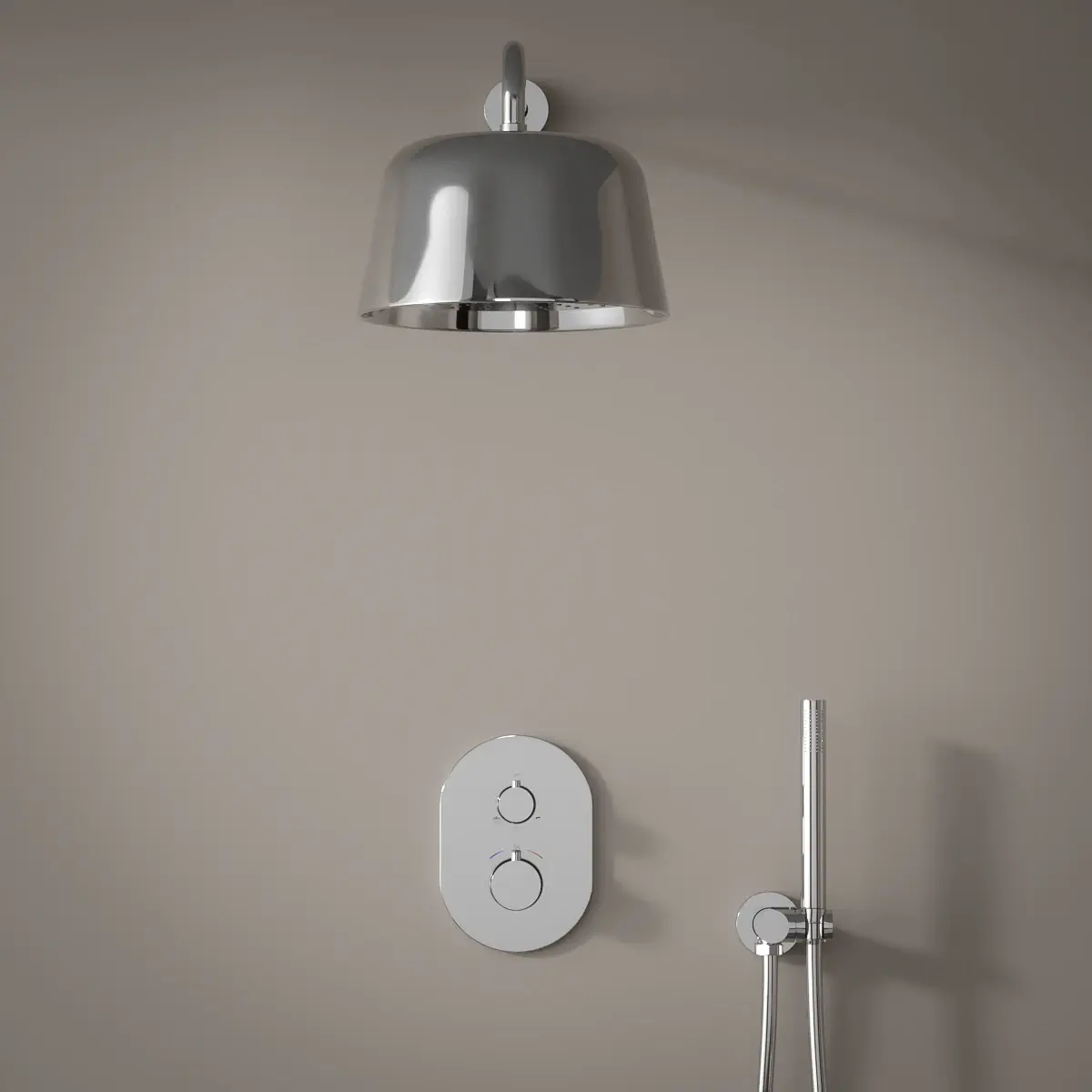 Composition mitigeur de douche encastrée avec pomme cloche inox poli, Châtelet
