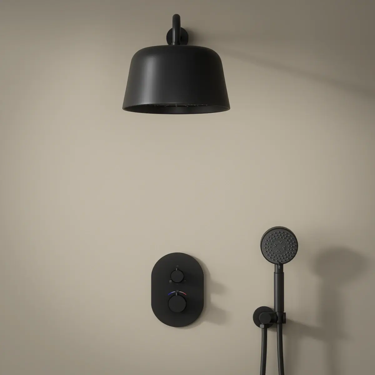 Mitigeur de douche encastrée avec pomme cloche noir brossé, Châtelet