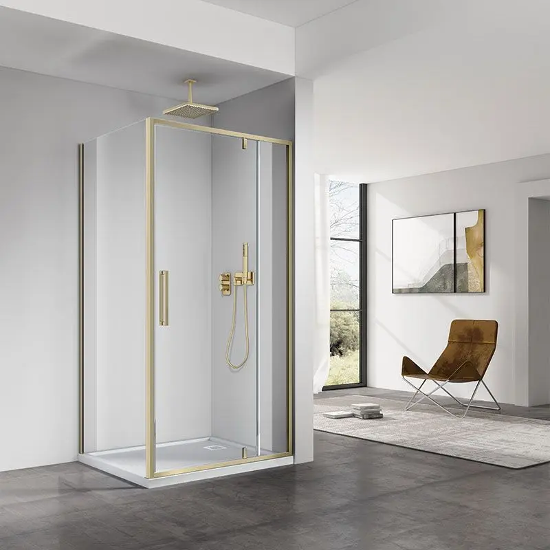 Cabine de douche pivotante + fixe, Sur mesure de 93 à 165,4 cm, Doré Brossé, Arena