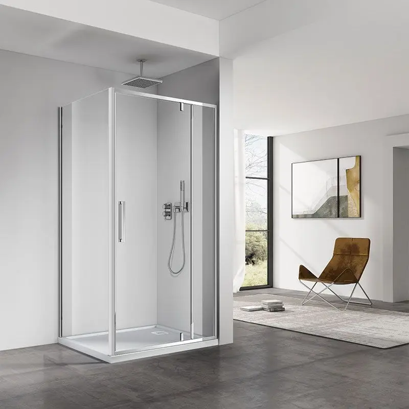 Cabine de douche pivotante + fixe, Sur mesure de 93 à 165,4 cm, Chrome, Arena 