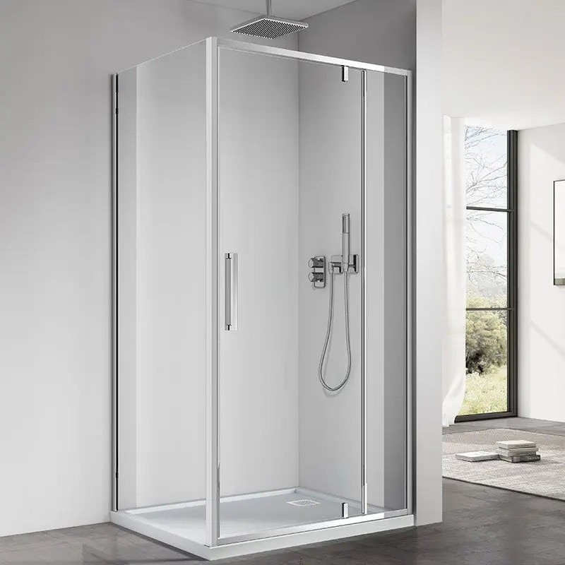 Cabine de douche pivotante + fixe, Sur mesure de 93 à 165,4 cm, Chrome, Arena 