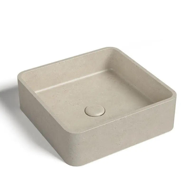 Vasque béton carrée, 39x39 cm, terrazzo beige SW