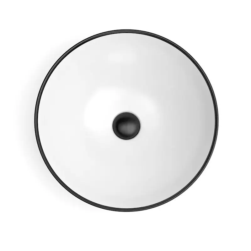 Vasque à poser Ø41,5 cm céramique, Blanc mat avec liseré noir, Line 
