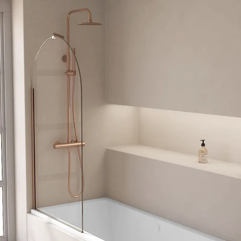 Pare-baignoire arrondi fixe 80x140 cm, profilé doré rose brossé, Altea Round
