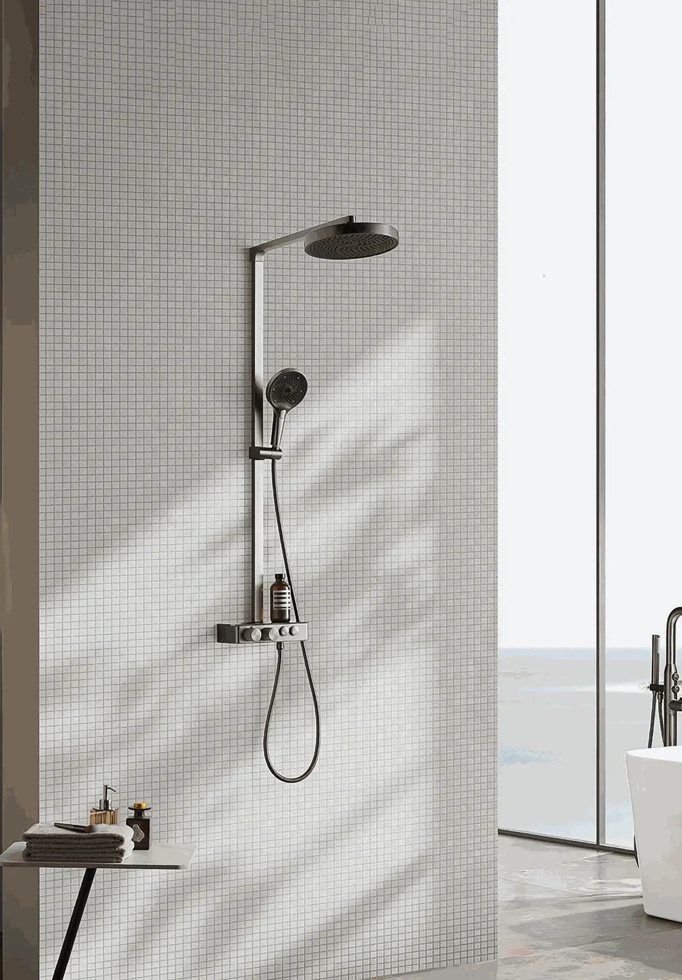 Colonne de douche avec mitigeur thermostatique, Gun métal, Bruma