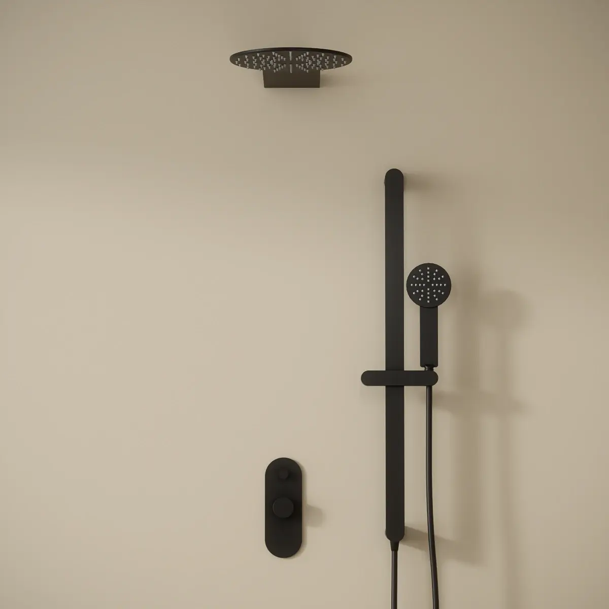 Composition mitigeur douche, noir mat, manette personnalisable, Flow Round