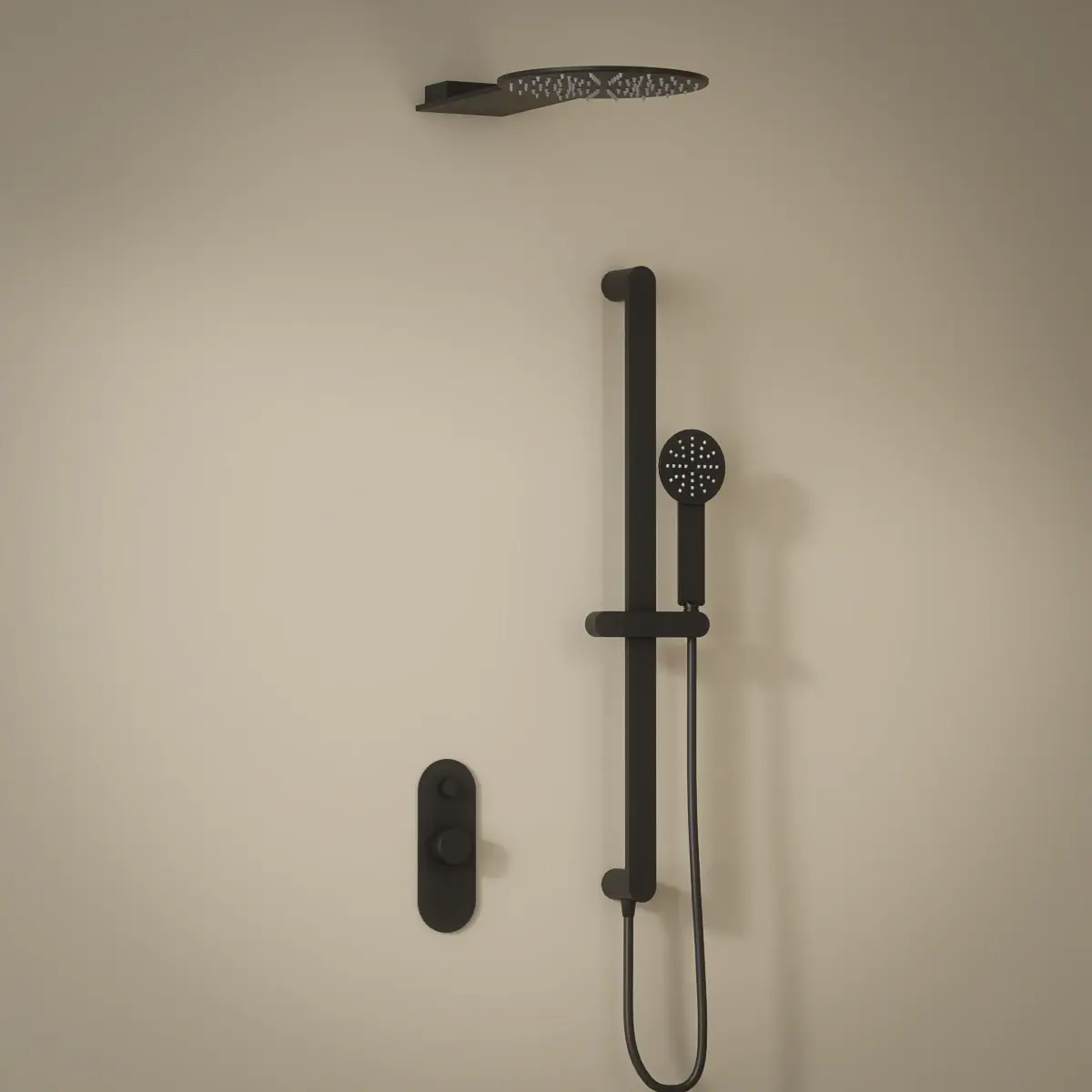 Composition mitigeur douche, noir mat, manette personnalisable, Flow Round