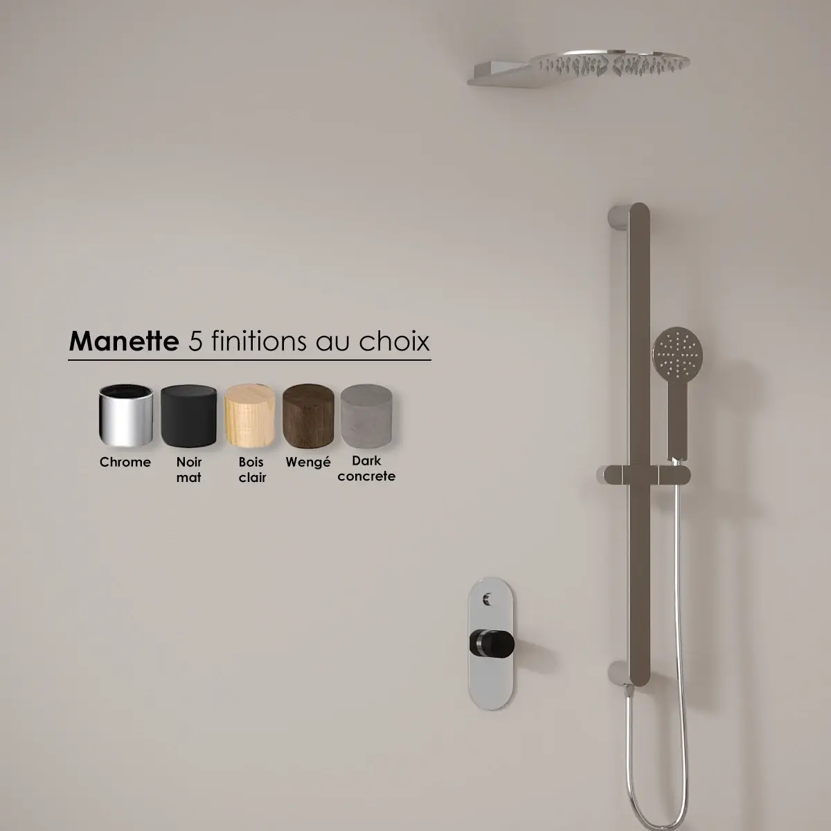 Composition mitigeur douche, chromé, manette personnalisable, Flow Round