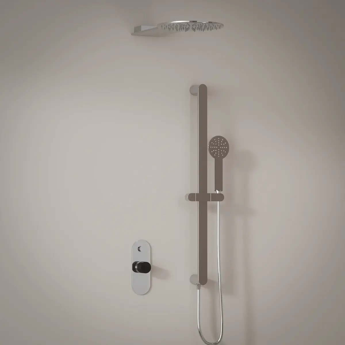 Composition mitigeur douche, chromé, manette personnalisable, Flow Round