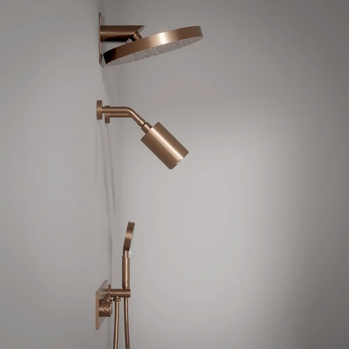 Douche thermostatique, ciel de douche ronde et douches épaules, doré rose brossé Châtelet