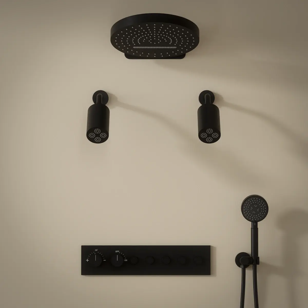 Douche thermostatique, ciel de douche ronde et douches épaules, noir Châtelet