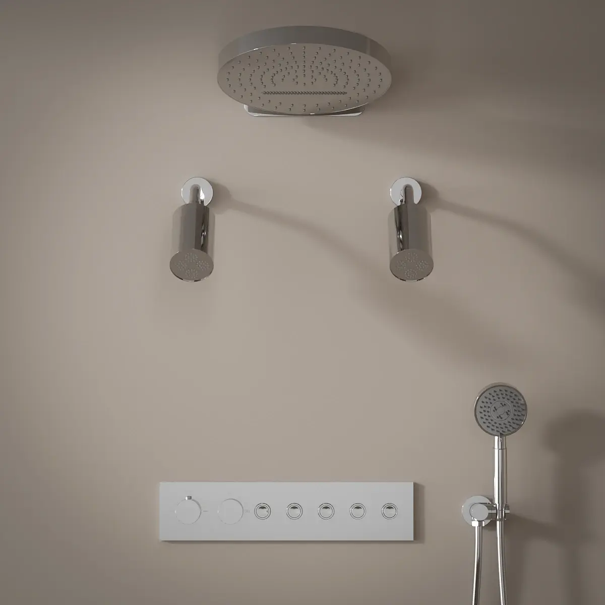 Douche thermostatique, ciel de douche rond et douches épaules, chromé Châtelet