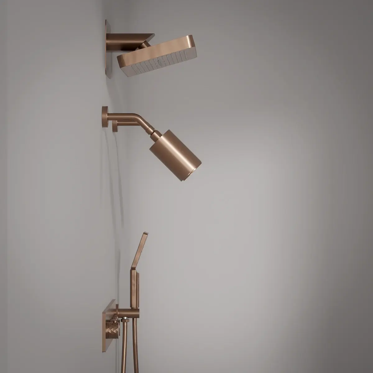 Douche thermostatique, ciel de douche carré et douches épaules, doré rose brossé Châtelet