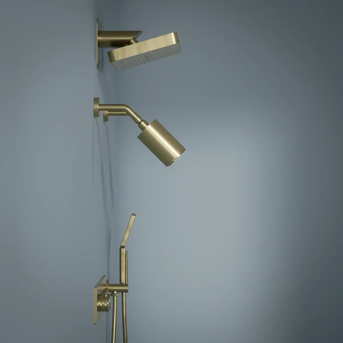 Douche thermostatique, ciel de douche carré et douches épaules, doré brossé Châtelet