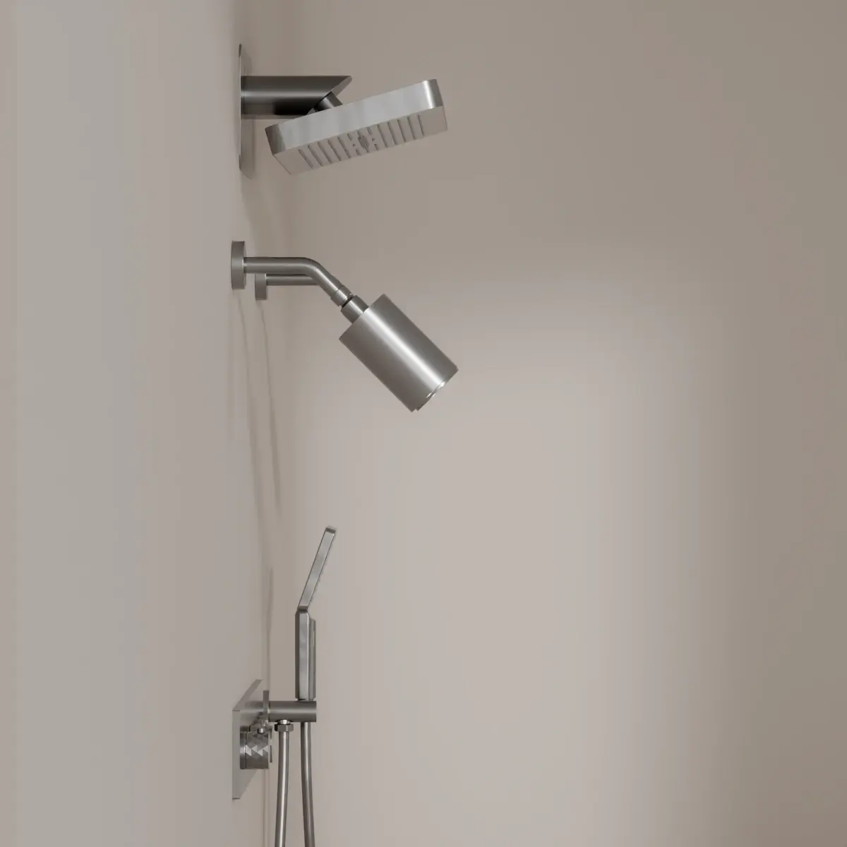 Douche thermostatique, ciel de douche carré et douches épaules, inox brossé Châtelet