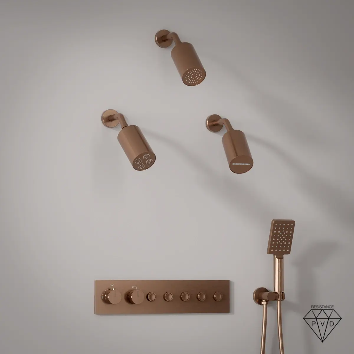 Douche thermostatique, 3 douches épaules hydromassantes, doré rose brossé, Châtelet