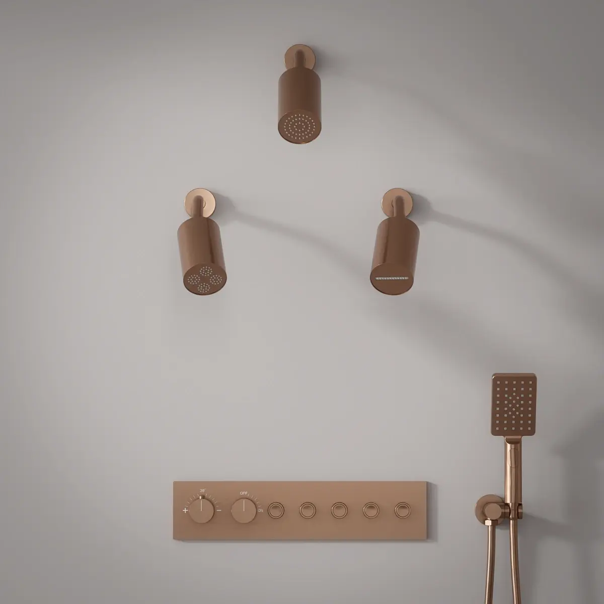 Douche thermostatique, 3 douches épaules hydromassantes, doré rose brossé, Châtelet