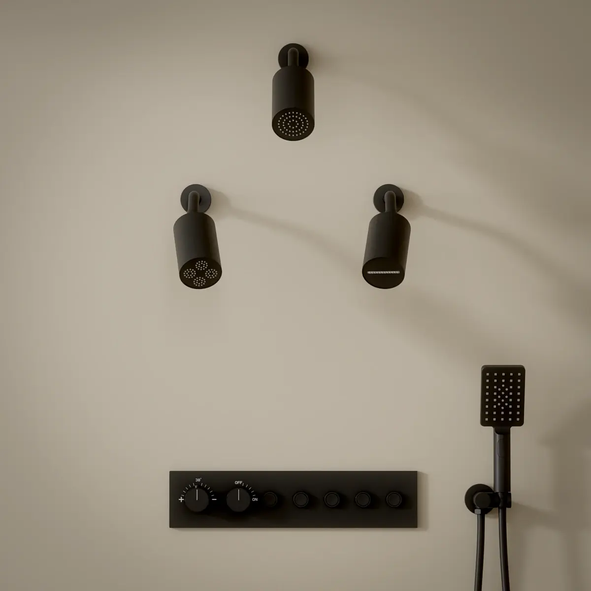 Douche thermostatique, 3 douches épaules hydromassantes, noir, Châtelet