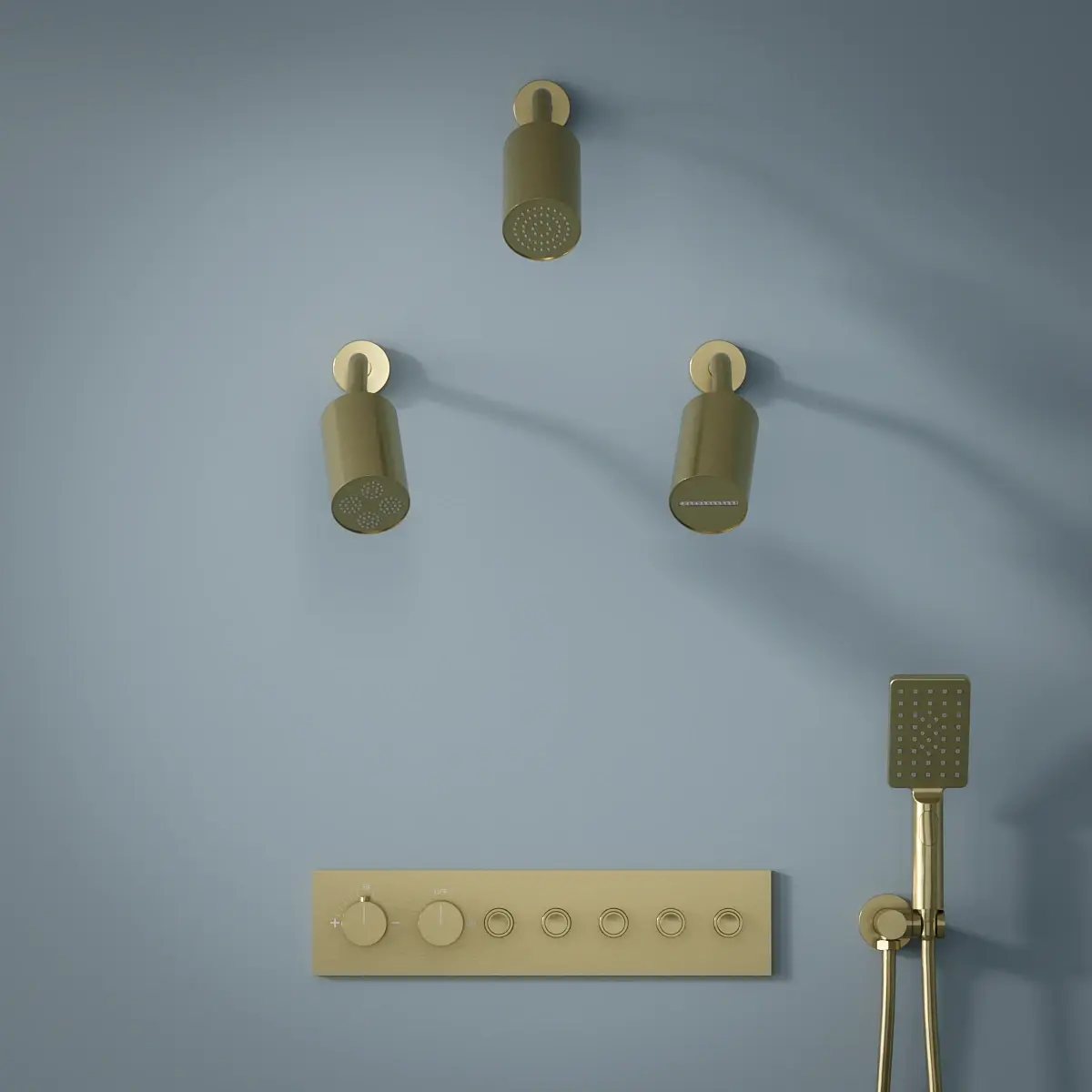 Douche thermostatique, 3 douches épaules hydromassantes, doré brossé, Châtelet