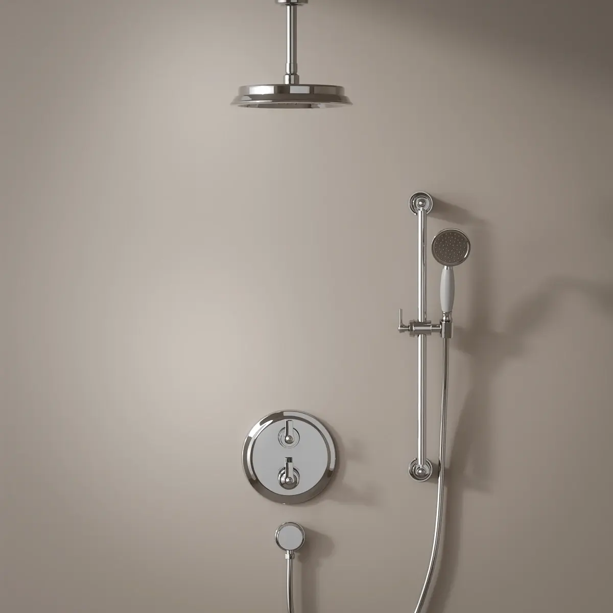 Composition thermostatique de douche encastré avec barre et pomme de douche plafond chrome , Liberty