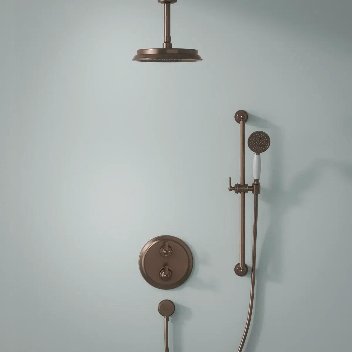 Composition thermostatique de douche encastré avec barre et pomme de douche plafond Cuivre, Liberty