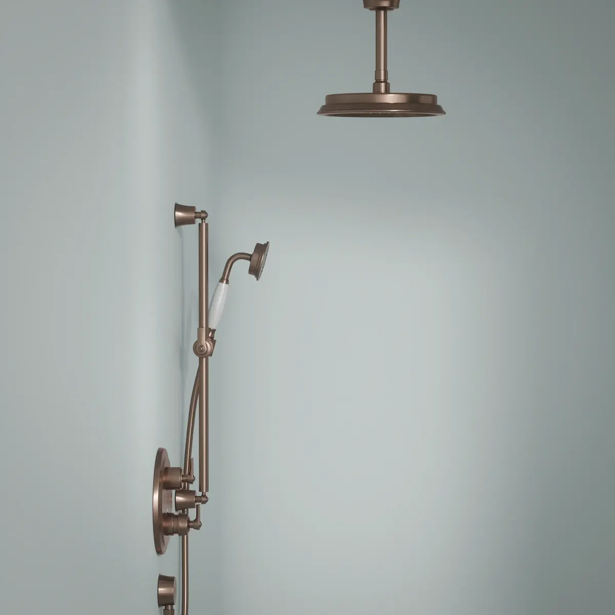Composition thermostatique de douche encastré avec barre et pomme de douche plafond Cuivre, Liberty