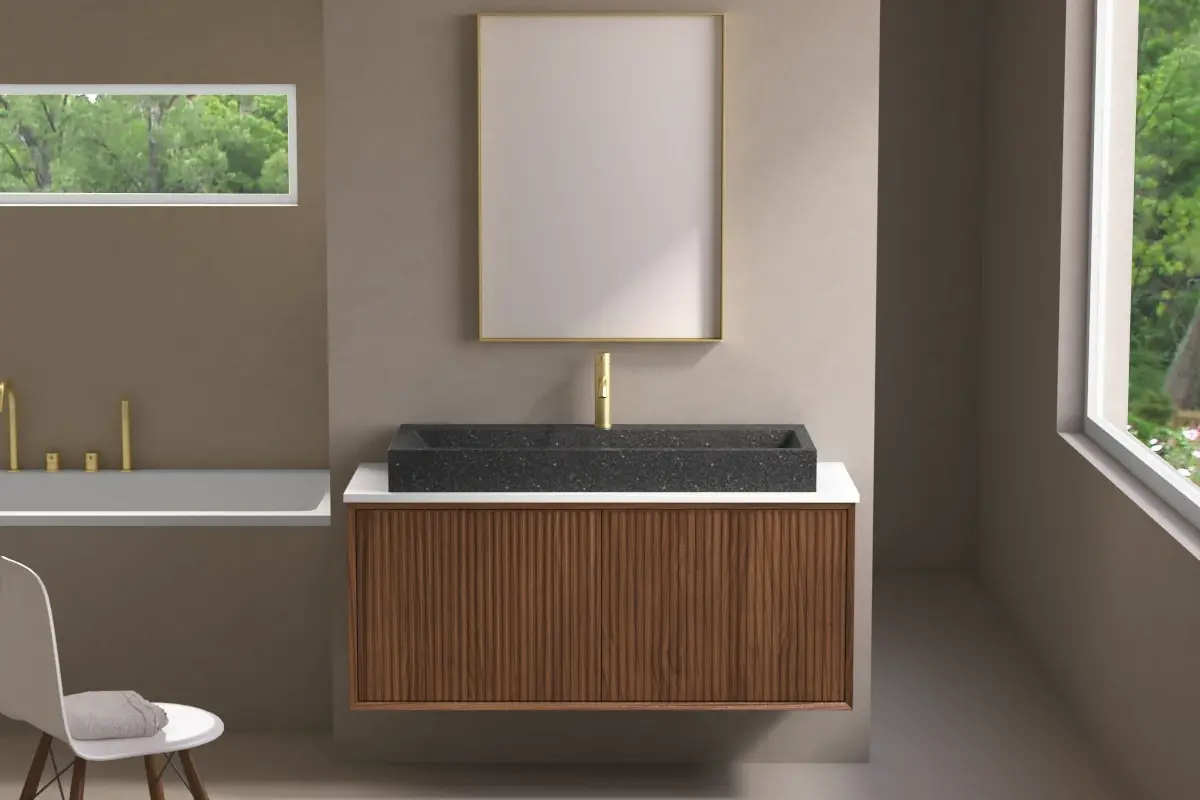 Meuble suspendu 120 Cm, Plan en résine minérale, Vasque Terrazzo