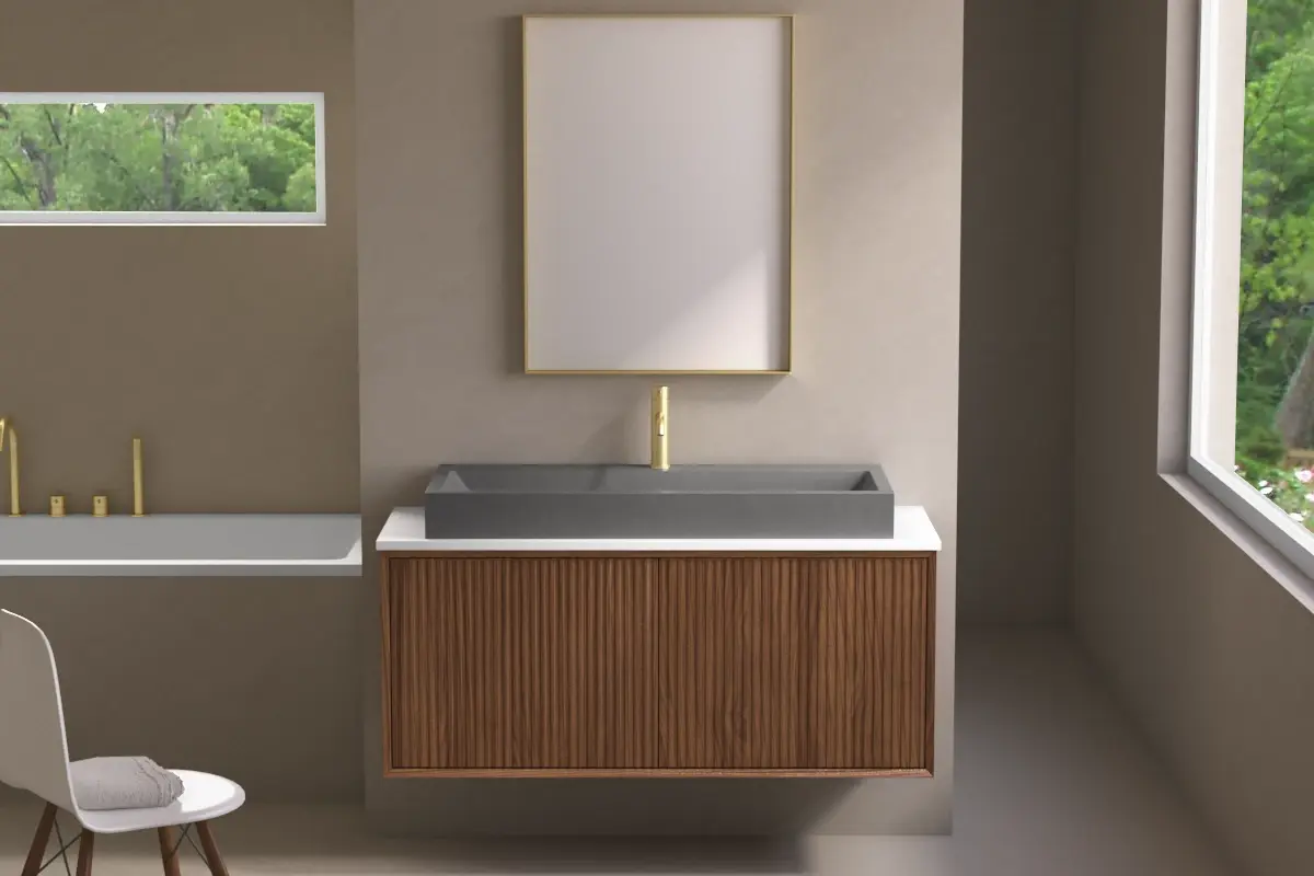 Meuble suspendu 120 Cm, Plan en résine minérale, Vasque Terrazzo Gris