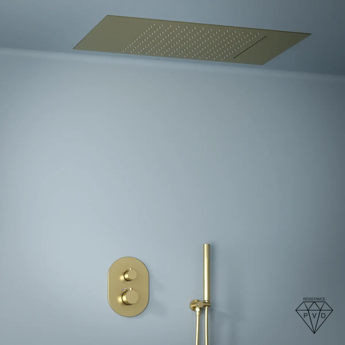Composition de douche thermostatique avec ciel de pluie encastré doré brossé, Châtelet