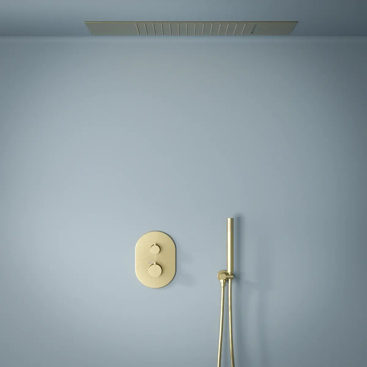 Composition de douche thermostatique avec ciel de pluie encastré doré brossé, Châtelet