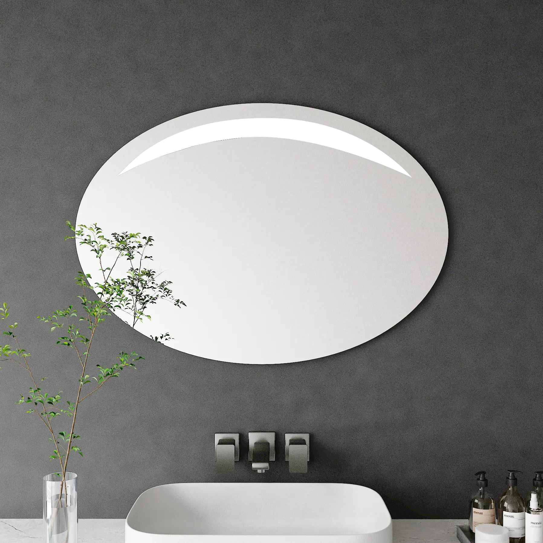 Miroir lumineux LED demi-lune, 100x70 cm, Luna100