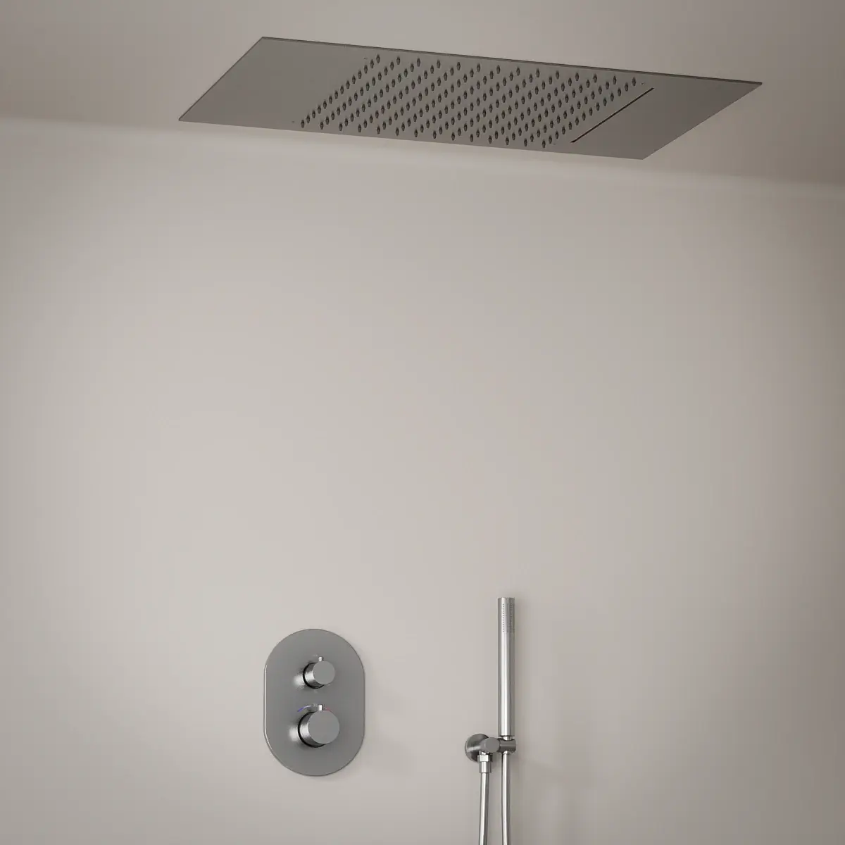 Composition de douche thermostatique avec ciel de pluie encastré inox brossé, Châtelet