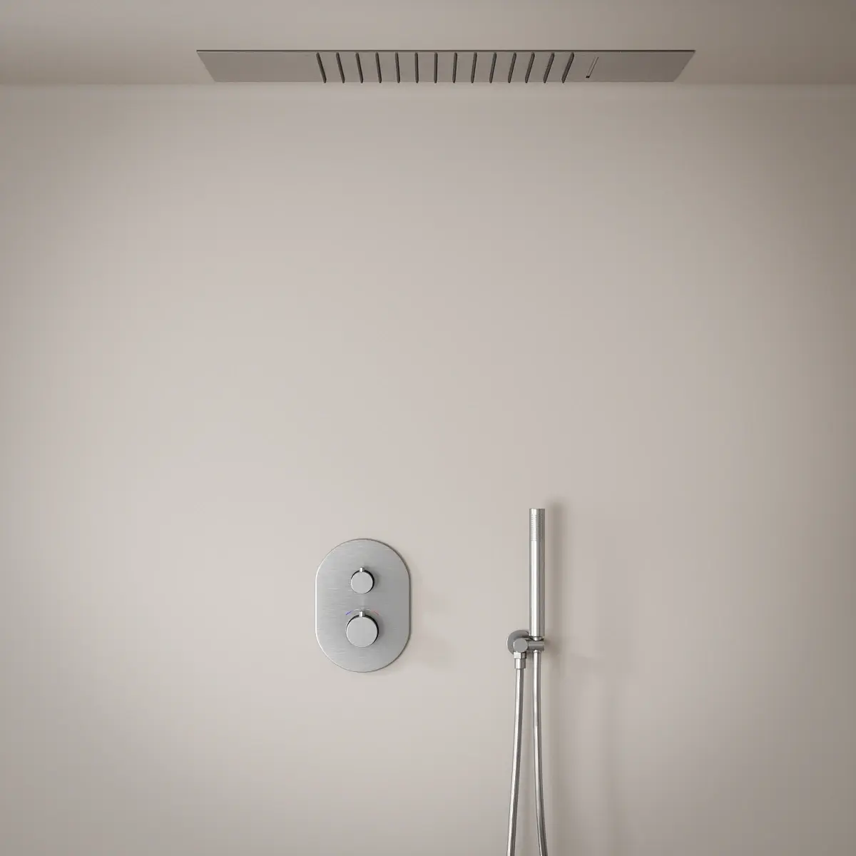 Composition de douche thermostatique avec ciel de pluie encastré inox brossé, Châtelet